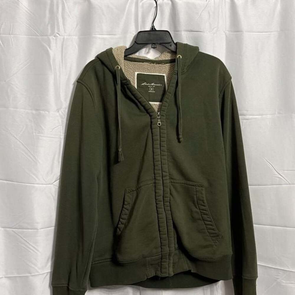 Eddie Bauer Men's Green Sherpa Lined Full Zip Hoodie